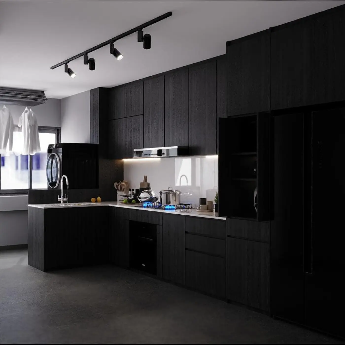 Joust Interior Design Studio - Black & White - Kitchen/Service Yard - Resale HDB - $45,500