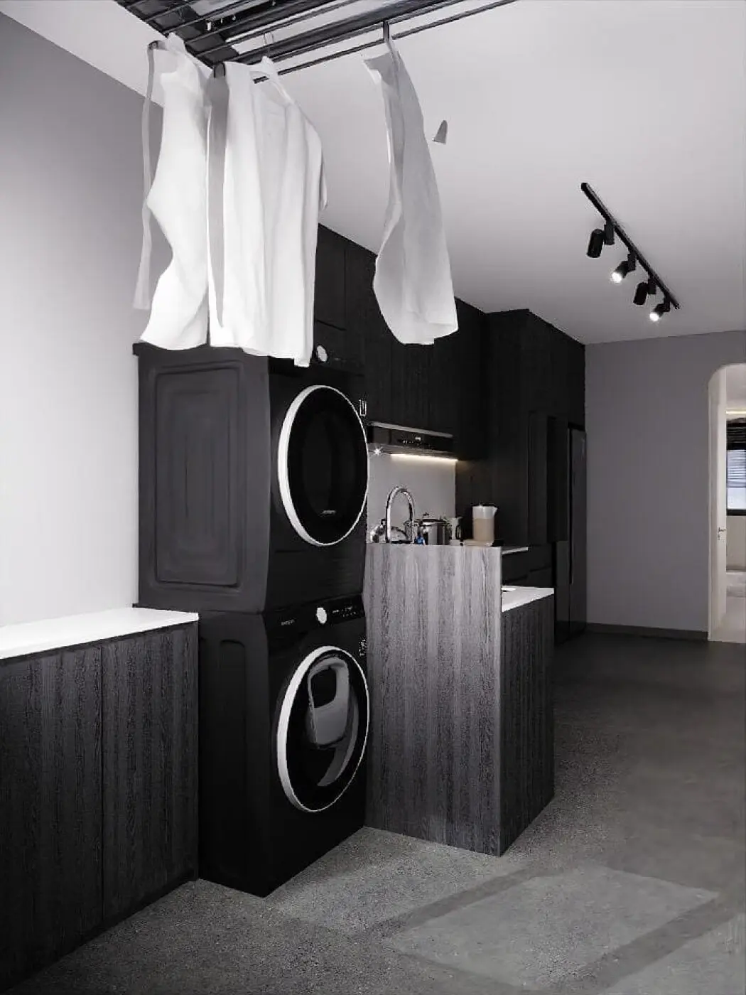 Joust Interior Design Studio - Black & White - Kitchen/Service Yard - Resale HDB - $45,500