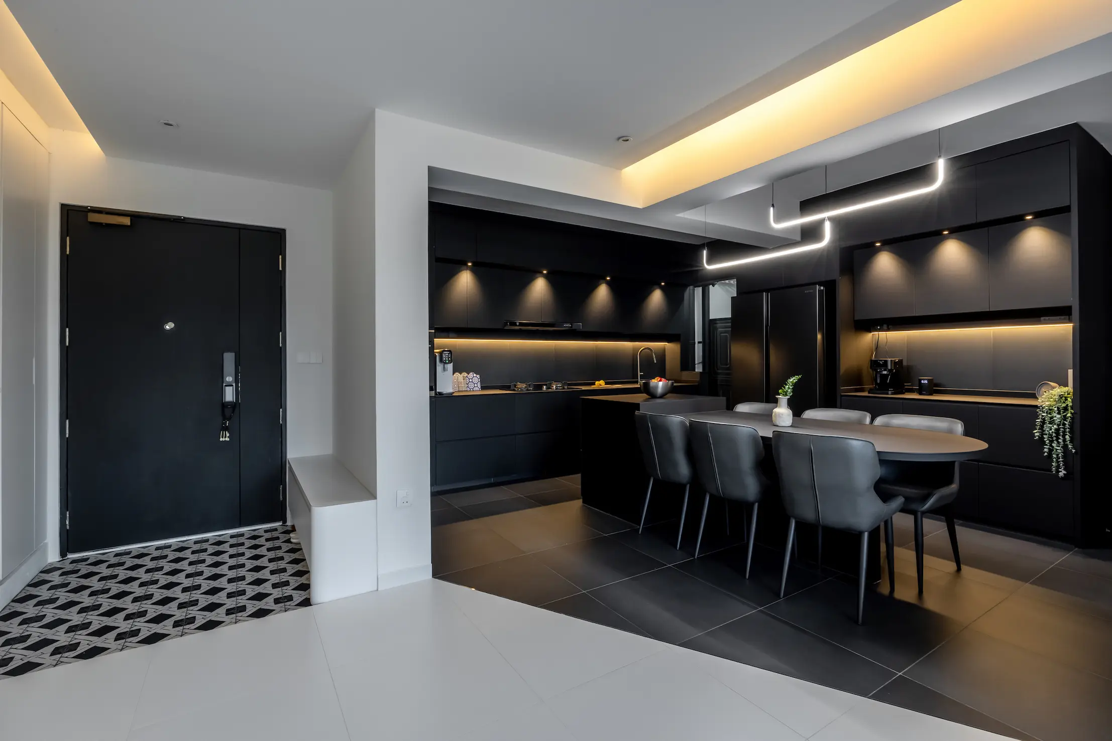 Concrid Interior  - Black & White - dining/entrance - New HDB - $100,000
